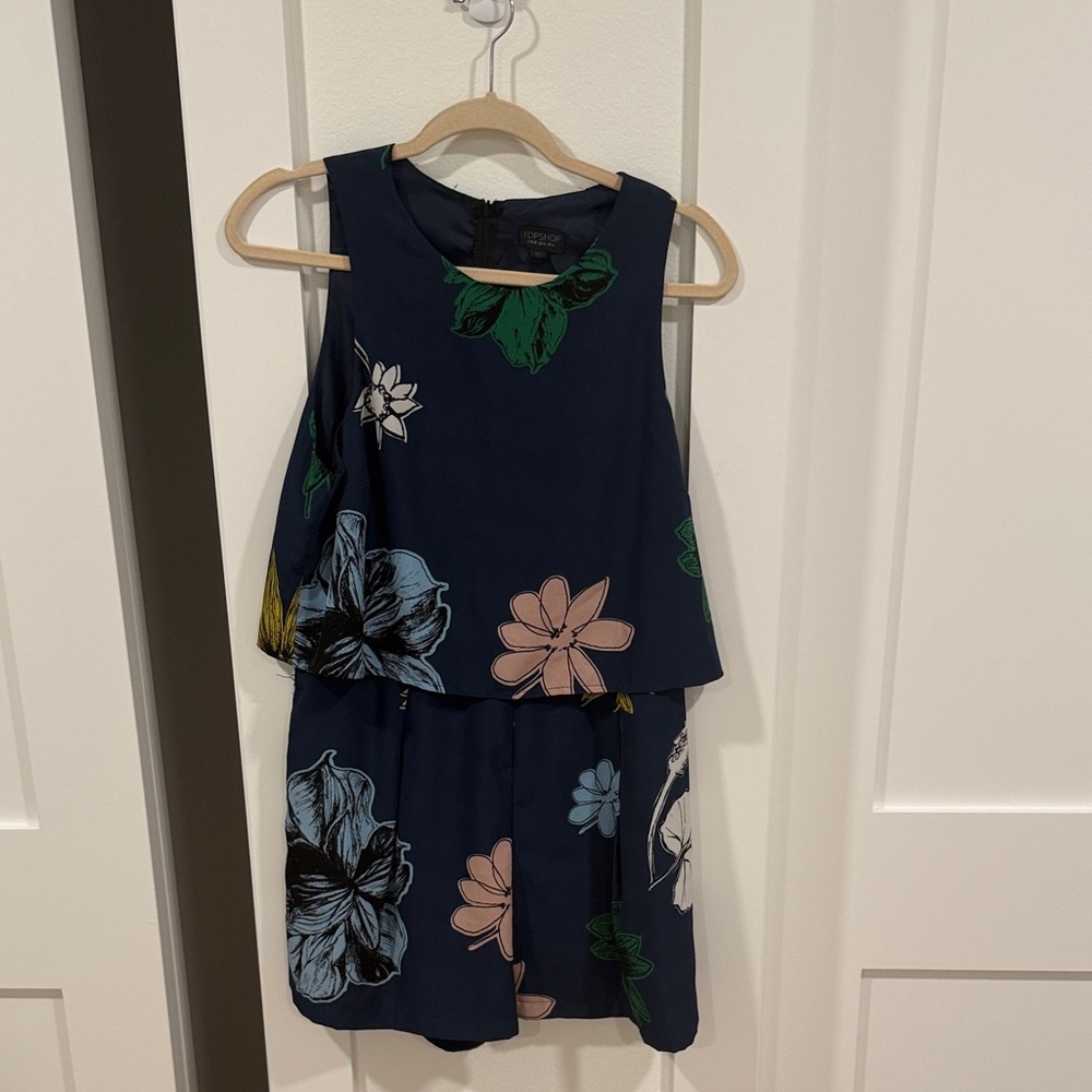 Topshop Navy Blue Floral Romper
